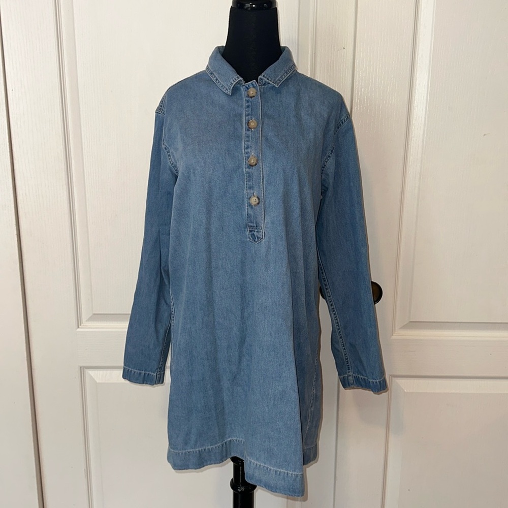 J CREW HENLEY LONG SLEEVE DENIM POLO SUMMER PREPPY DRESS